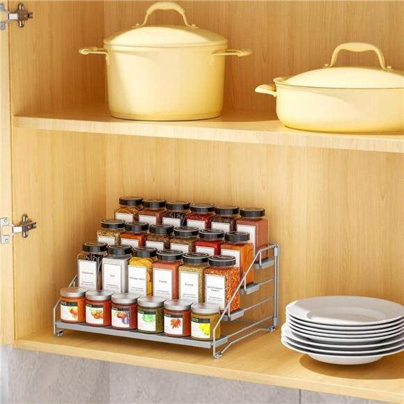 4 tier adjustable spice rack organizer metal cabinet pantry shelf seasoning hold - Picture 4 of 7